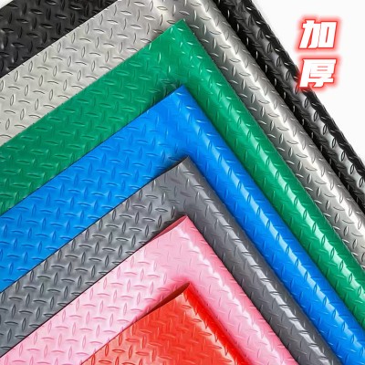 加厚耐磨钢板纹 圆扣绿色红色灰色pvc地垫 铜钱纹工业